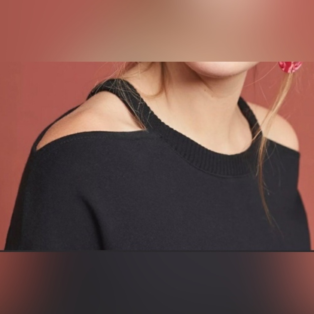 Anthropologie Maeve Black Cropped Sweatshirt Raw Hem Lounge Pullover Sm